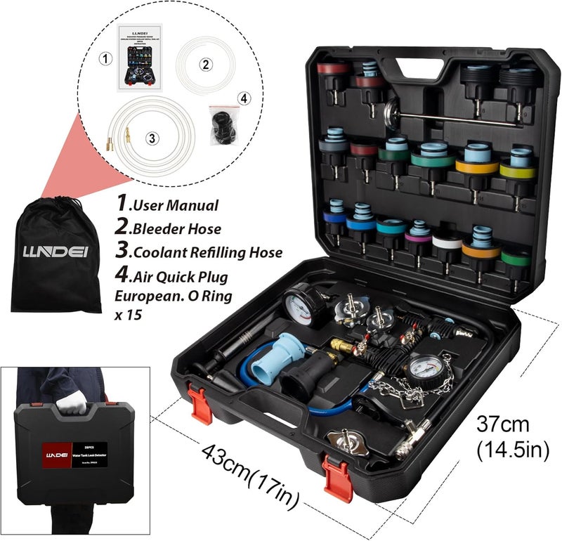 LLNDEI Coolant Radiator Pressure Tester Kit 28PCS Radiator Pressure Tester Pneumatic Vacuum Cooling System Purge Refill Leak/Refiller Set, Universal Automotive Domestic/Import Vehicles, Motorcycle - Image 2